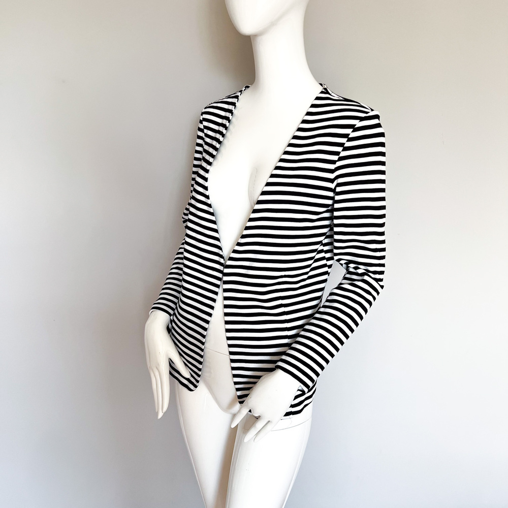 VICOLO Italy Black White Striped Blazer Jacket Open Cardigan Small